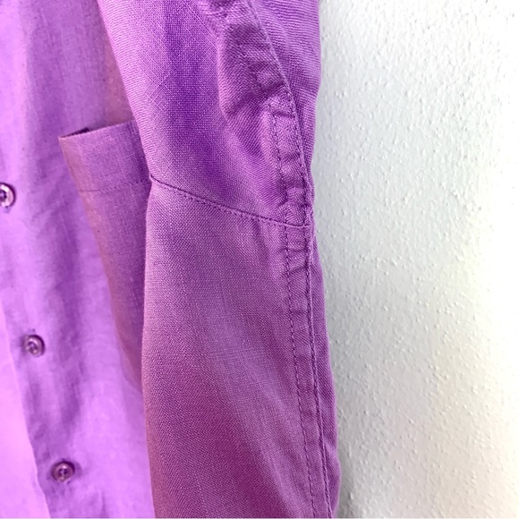 100% Linen ‘Natural Blue by Visitor’ Men’s Purple Button Down SS Shirt, Size L - Picture 8 of 14